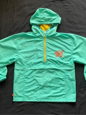 Dutch Bros Coffee Anorak Windbreaker Teal Size XL Half-Zip Hooded